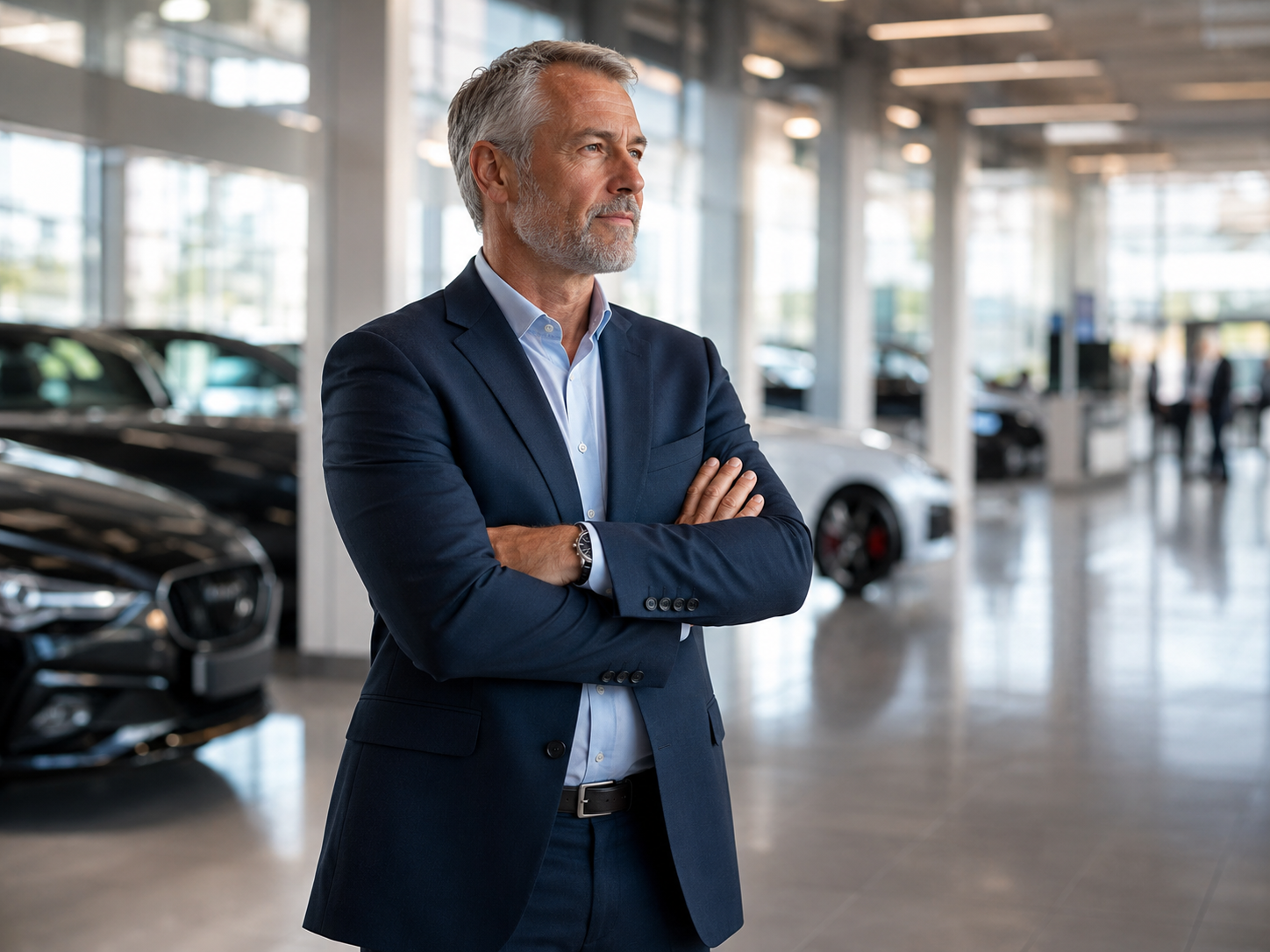 Automotive executive inside a modern dealership